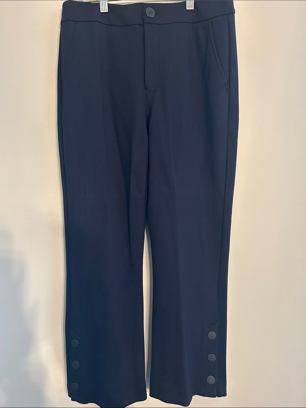 CAbi Navy Cropped Wide-Leg Pants with Hem Button Accents